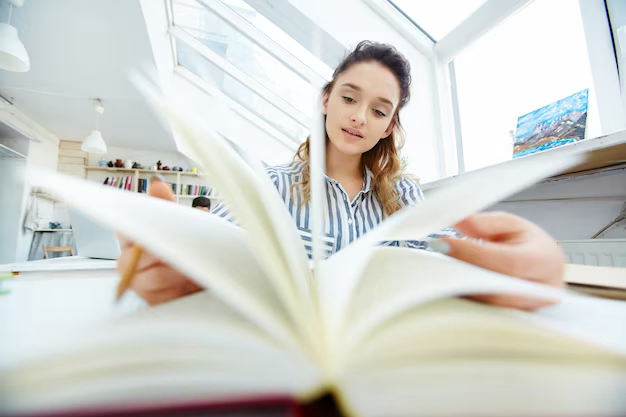 Girl leafing through a book, close-up